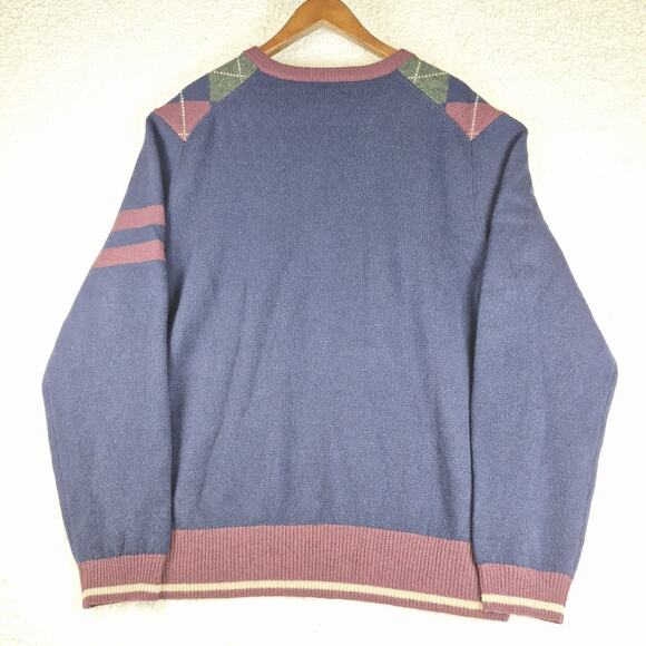 Brooks Brothers 346 Sweater Men’s XL Lambswool Argyle V-Neck Pullover Navy - Picture 6 of 7